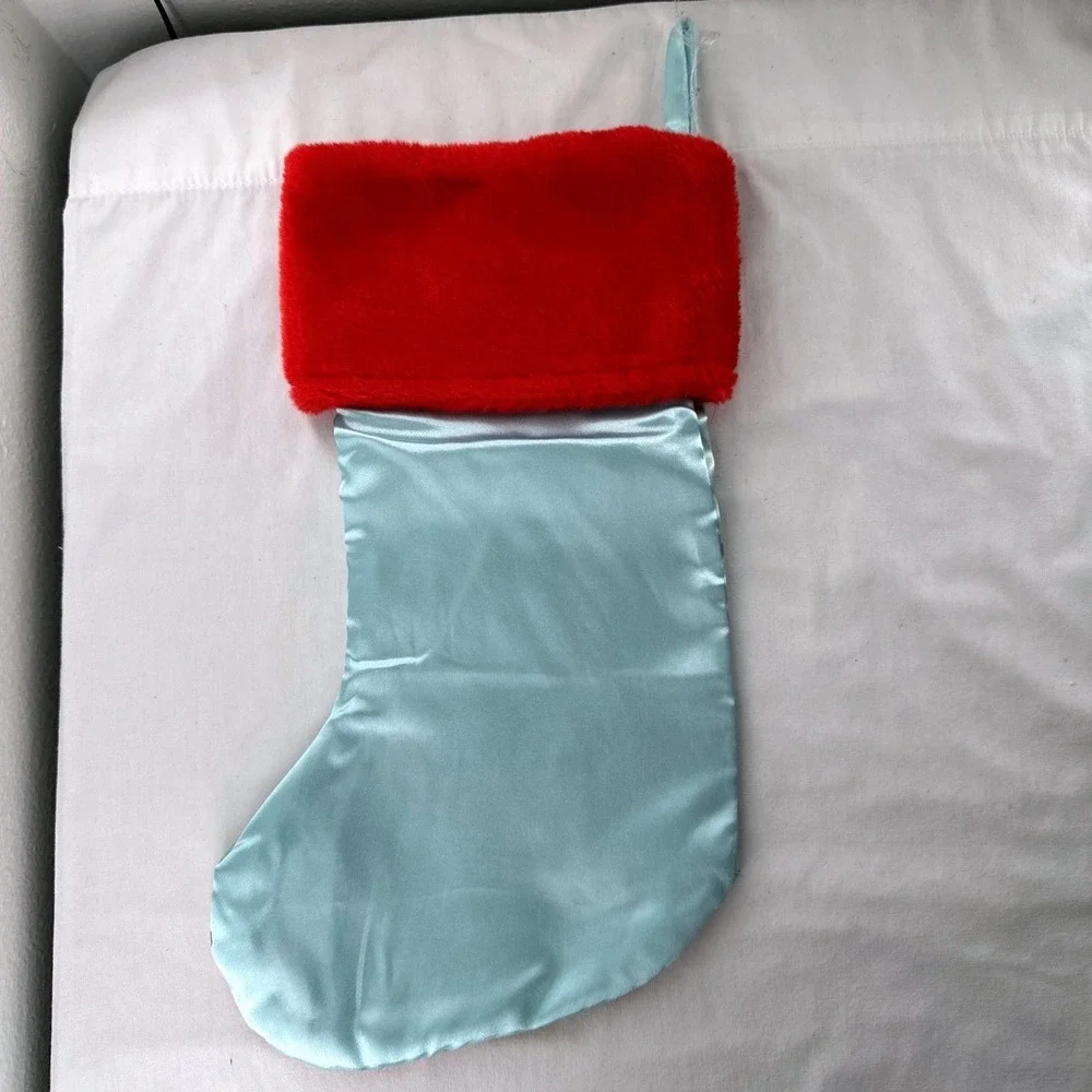 Disney‎ Minnie Mouse Christmas Stocking Red Faux Fur Cuff Blue 15 Inch NWT